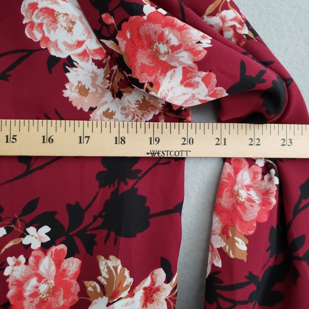CURE. Womens M Blouse Burgundy Floral Tie Neck Long Sleeve Career Top M4-2924 - Picture 9 of 13